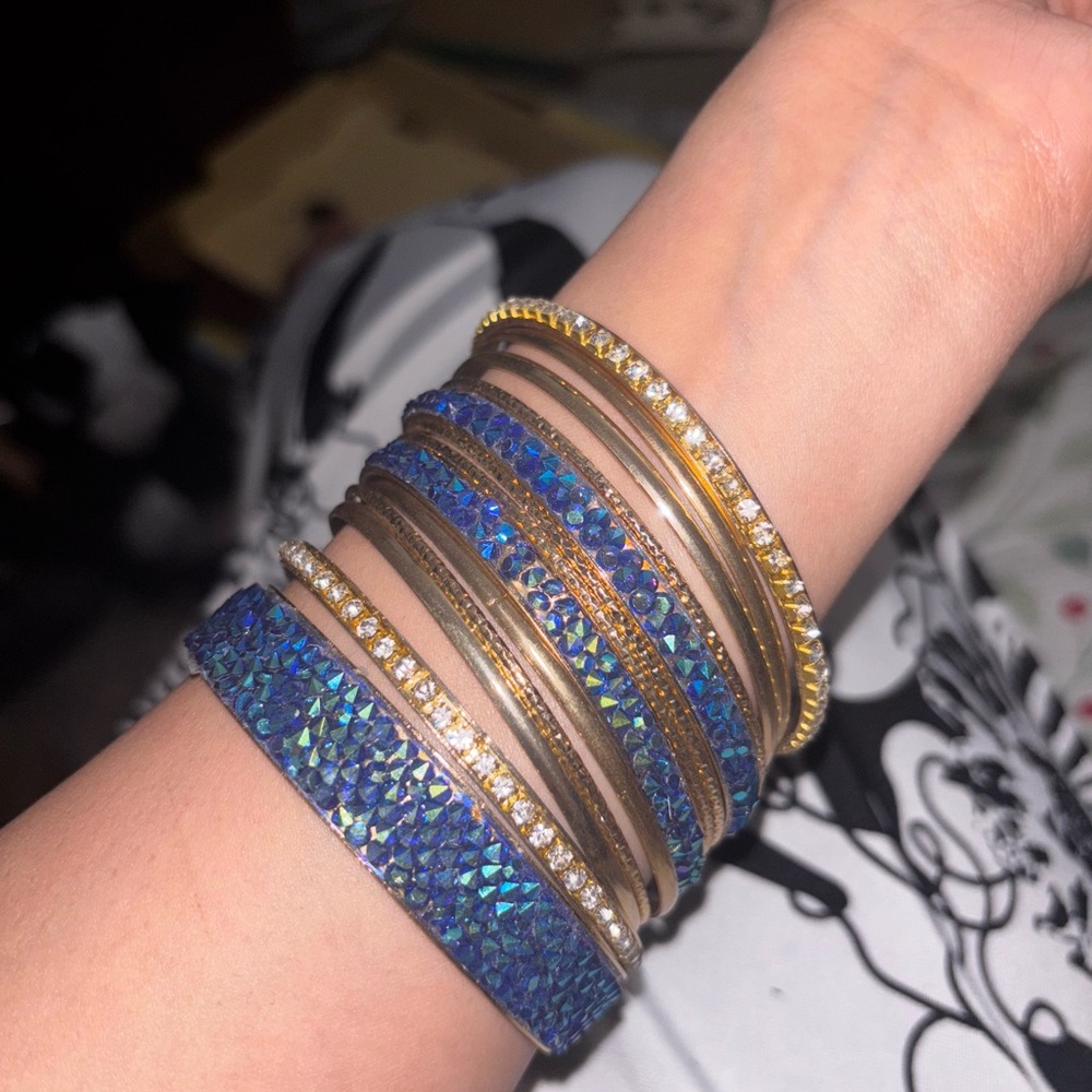 Elegant Blue and Gold Bangle Set
